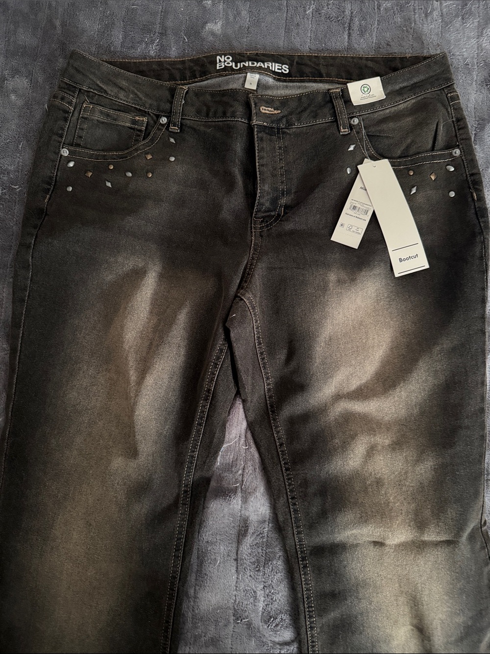 No Boundaries Women's Washed Black Studded Bootcut Jeans